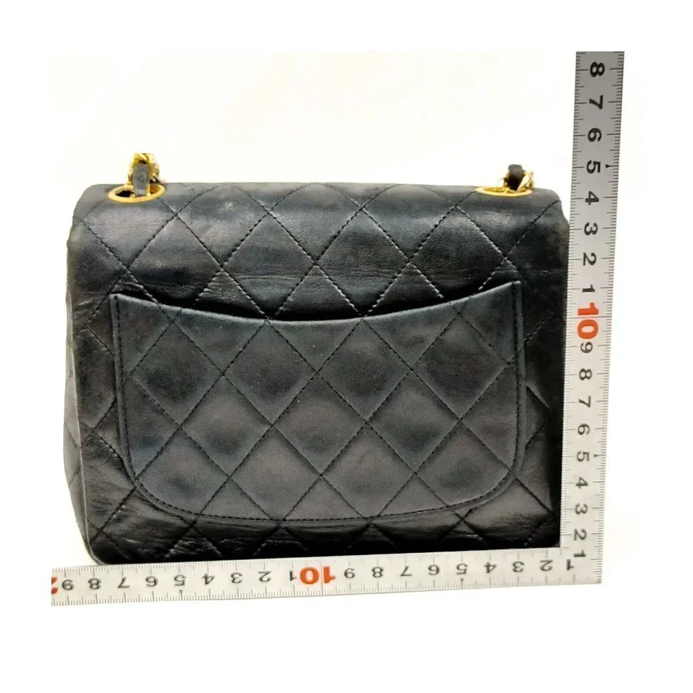 Chanel Mini Square Flap Matelasse Black Lamb Leather Shoulder Bag